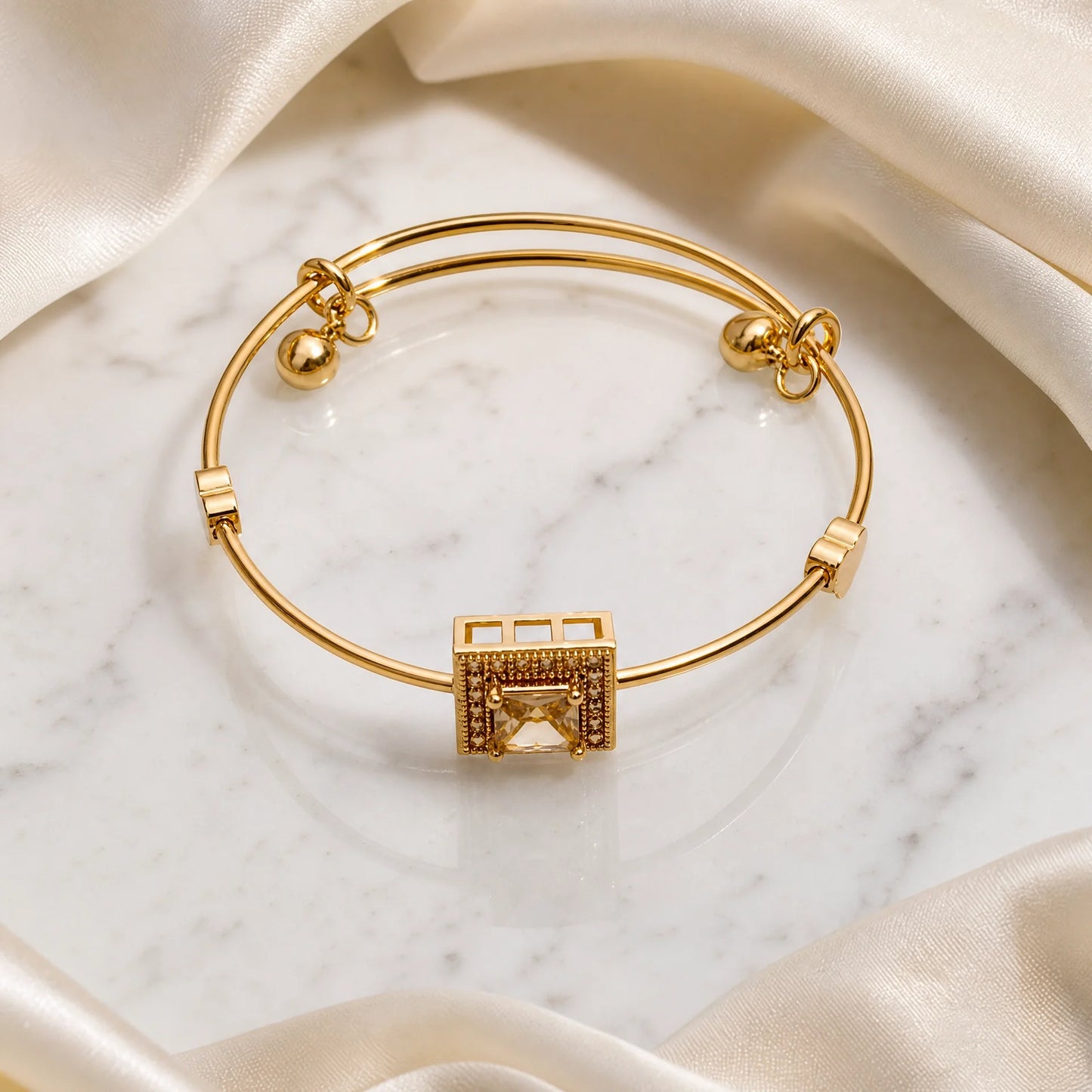 Gold Stainless Steel Crystal Lock Bracelet for Women