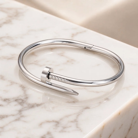 Silver Stainless Steel Nail Bracelet for Men and Women