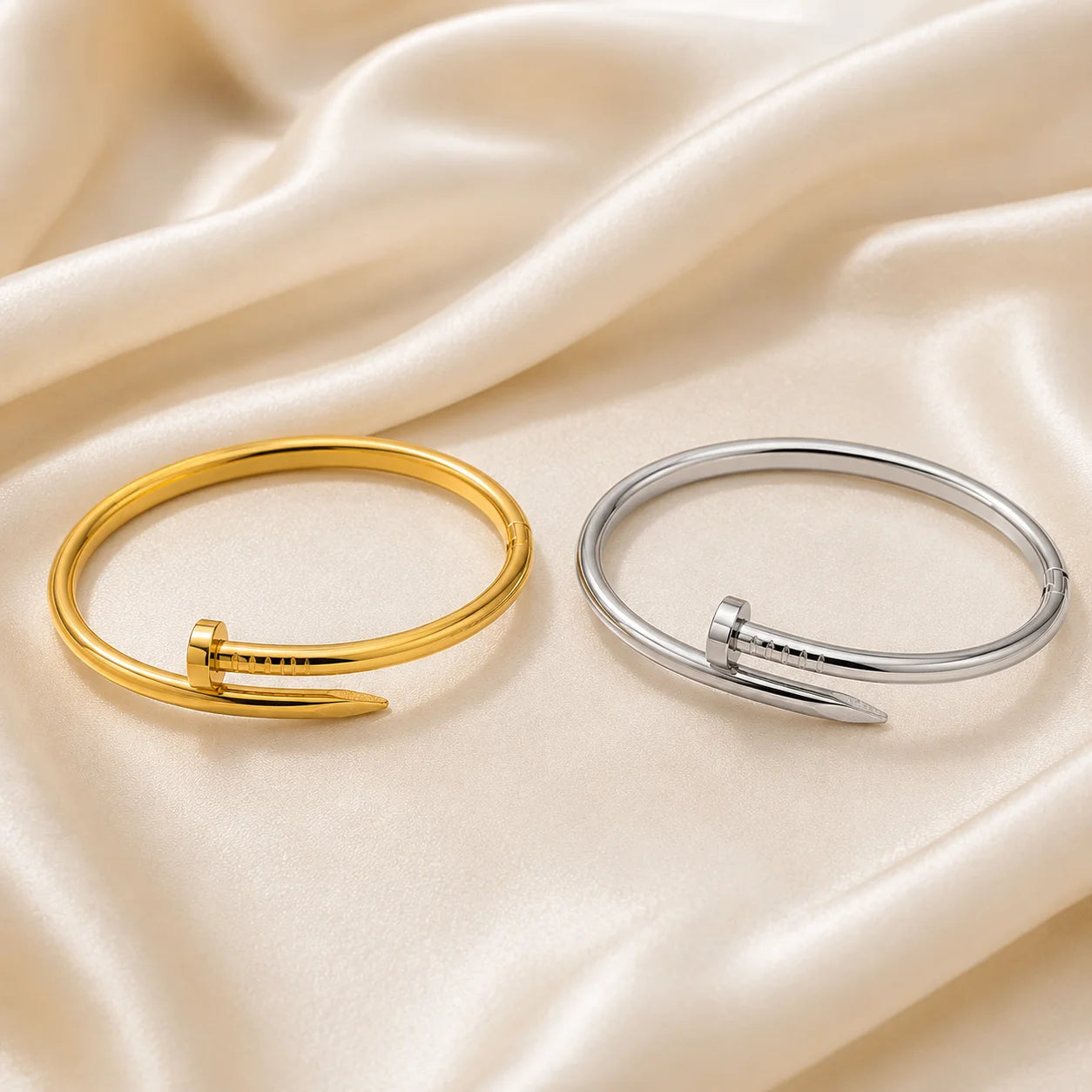 Silver and Gold Stainless Steel Nail Bracelet for Men and Women